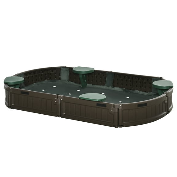Outsunny Kids Outdoor Sandbox with Cover Garden Bed Easy Assembly Children's Oval Sandbox for Backyard Brown 72" x 41.25" x 8.75"