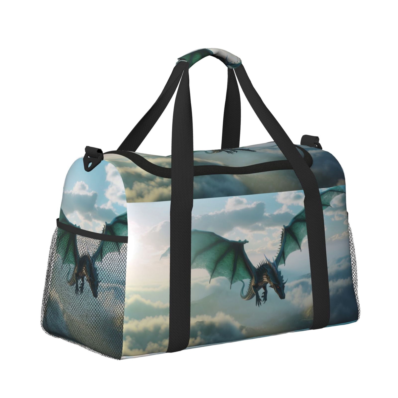 Fuzoiu Cloud Sky Green Dragon Print Travel Duffle Bag,Carry On Tote Bags,Duffel Bag,Sport Gym Bag, Hospital Bag for Labor and Delivery, Overnight Bag,Luggage Bag