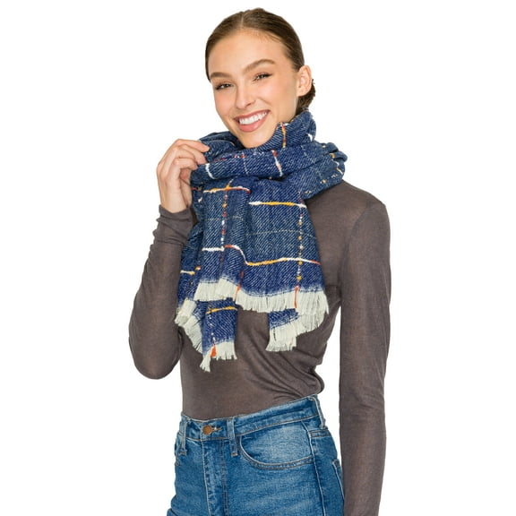 BASICO Fall Scarf for Women, Winter Scarf, Women's Scarves & Wraps, Blanket Scarf, Fall Accessories (17 Colors) (Gold Line - Blue)