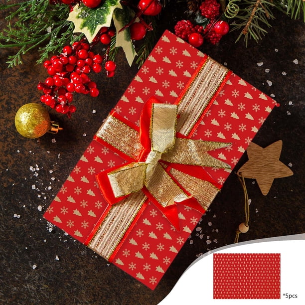 Papel de regalo navideño | Juego de 5 piezas con diseños de Papá Noel, copos de nieve y árboles | Papel kraft de 74 x 50 cm para regalos navideños