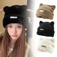 thumbnail image 2 of Cute Warm Plush Beanie Hat with Ears Decorative Winter Faux Fur Knitted Use Keep Warm for Women Outdoor Beanie, 2 of 9