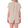 thumbnail image 3 of INSPIRAR CHIC Conjunto de Pijama de Satén de Seda para Mujeres, Top de Cuello Redondo de Manga Corta con Bolsillo Frontal y Pantalones Cortos con Cuerda para Dormir L Beige, 3 of 5