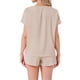 thumbnail image 3 of INSPIRAR CHIC Conjunto de Pijama de Satén de Seda para Mujeres, Top de Cuello Redondo de Manga Corta con Bolsillo Frontal y Pantalones Cortos con Cuerda para Dormir L Beige, 3 of 5