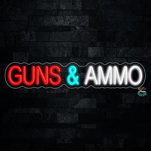 Guns & Ammo LED Neon Sign 27"L x 5"H #32348
