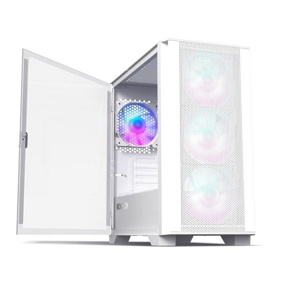 Montech AIR 100 ARGB MICRO-ATX Tower with Four ARGB Fans Pre Installed, Ultra-Minimalist Design, Fine Mesh Front Panel, High Airflow, Unique Side Swivel Tempered Glass, Dust Protection, White