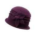 thumbnail image 3 of Solid Color Wool Mother Hat with Flower, Warm Windproof Winter Basin Hat for Women, Wool Topper Hat for Outdoor Travel Dating and Daily Wear Dark Purple, 3 of 3