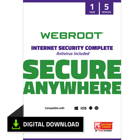Webroot Internet Security Complete + Antivirus | 5 Devices | 1 Year | PC (Best Antivirus Programs 2019)