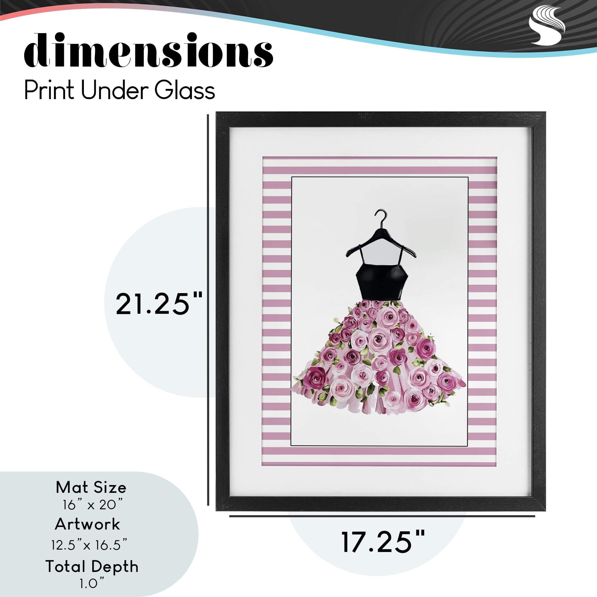 Flower Bedecked Dress Black Framed Print Under Glass, design by Christine Simpson Art