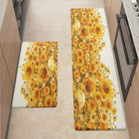 

Anti Fatigue Kitchen Mat Sunflower Kitchen Rugs Non Slip Cushioned Standing Mat for Sink Floor Laundry Office Desk Plus 17.3 x 47.2