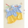 thumbnail image 3 of Caoirhny Toddler Kids Girls Back to School Clothes Set 2T 3T 4T 5T 6T Apple/Pencil Embroidery Short Sleeves T-Shirt and Elastic Ruffles Shorts Outfits, 3 of 9