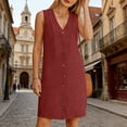 thumbnail image 6 of hoksml Women's Cotton Linen Sleeveless Button Down Dress V-Neck Mini Shirt Dress with Side Pockets for Casual Summer Wear, 6 of 8