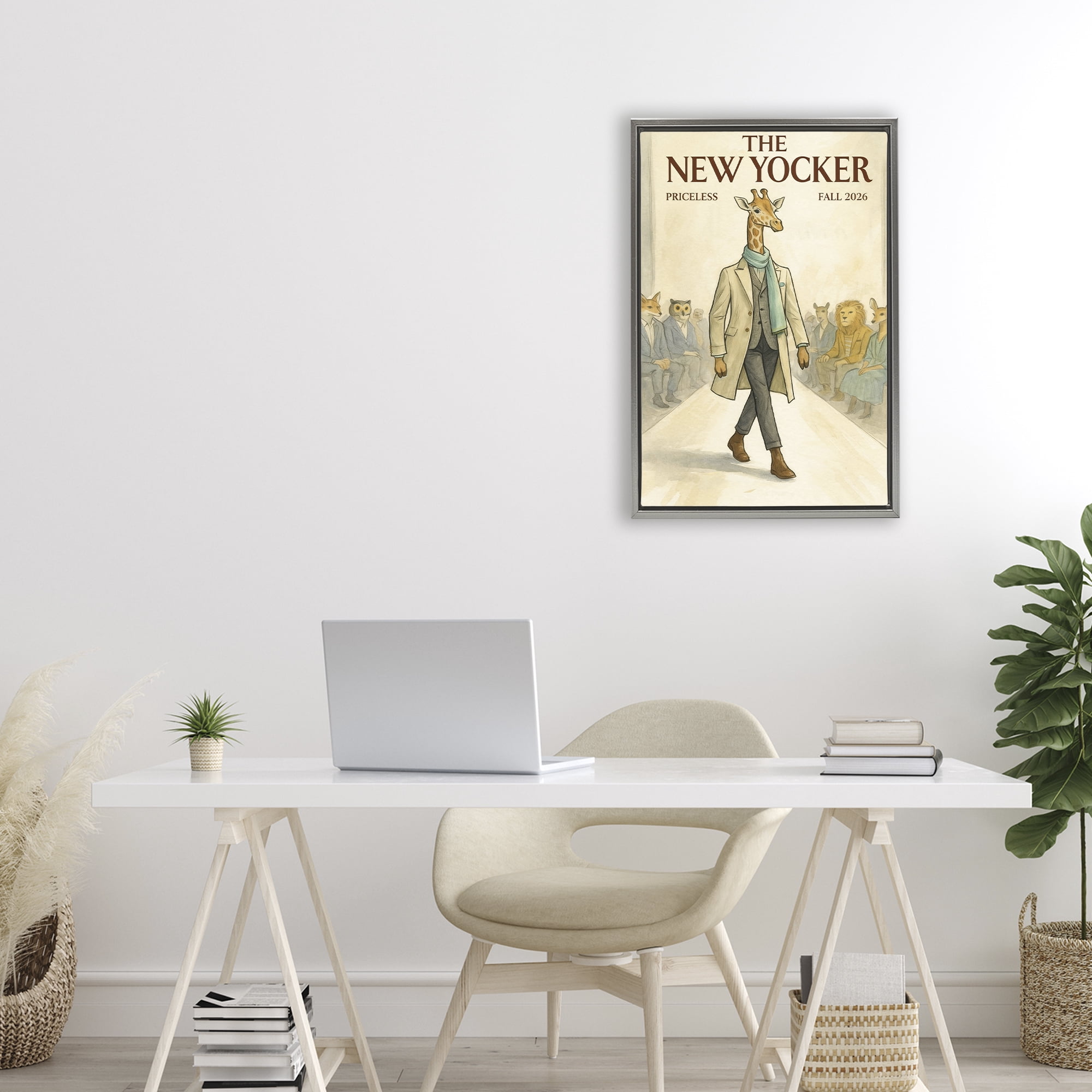 Stupell Industries New Yocker Giraffe Model Gray Framed Floater Canvas Wall Art, design by Grotto Studios