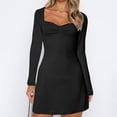 thumbnail image 4 of AherBiu Womens Long Sleeve Dresses Square Neck Basic Layer Slim Short Black Dress Solid Color, 4 of 6