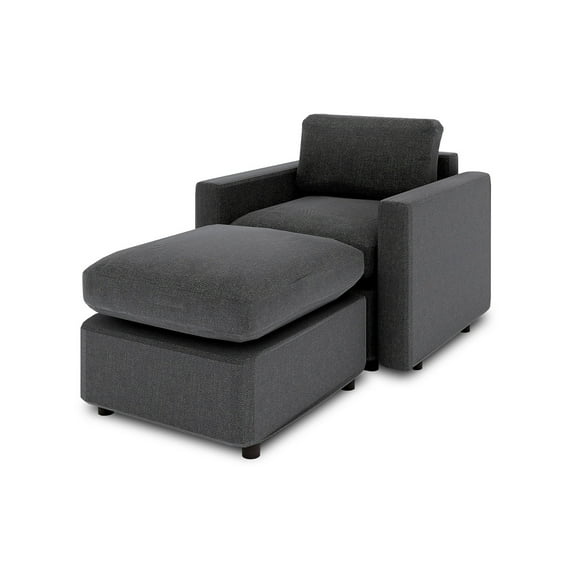 Sillón Individual Seccional Modular + Otomano | Gris Carbón