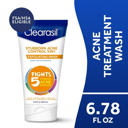 Clearasil Stubborn Acne Exfoliating Acne Face Wash, Normal to Oily Skin, 6.78 fl oz