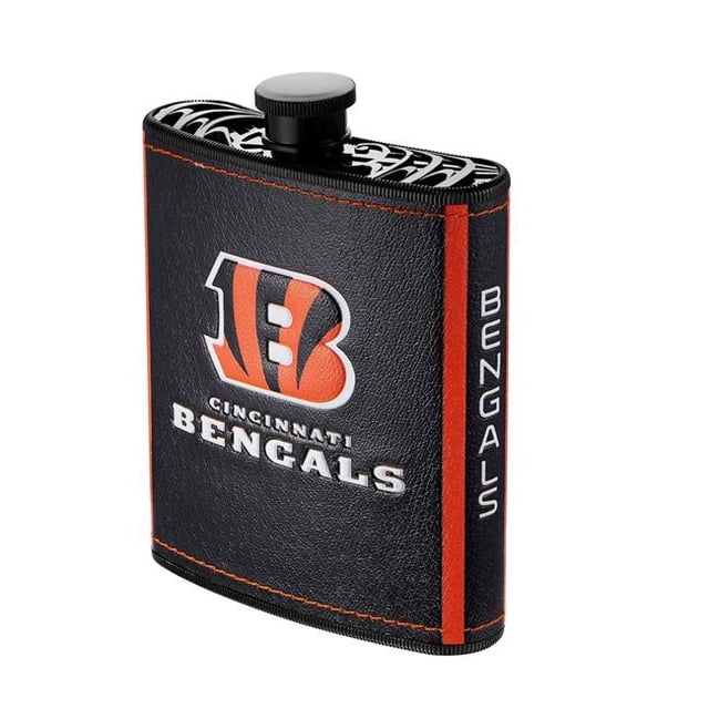 Pro Specialties Group PHF-1007 Cincinnati Bengals NFL 7 oz Plastic Hip Flask with PU Logo Wrapped