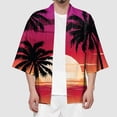thumbnail image 4 of Hpapadks Mens Shirts Casual 3/4 Length Sleeve Cardigan All Print Collarless Antique Blouses Loose Men Dress Shirt Wine S, 4 of 6