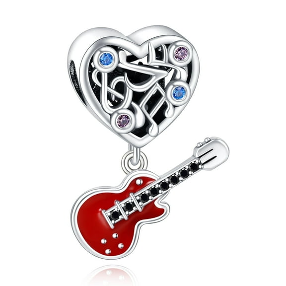 925 Sterling Silver Charm for Bracelets Heart Gem Musical Note Guitar Pendant Charm Women Bracelet Charm