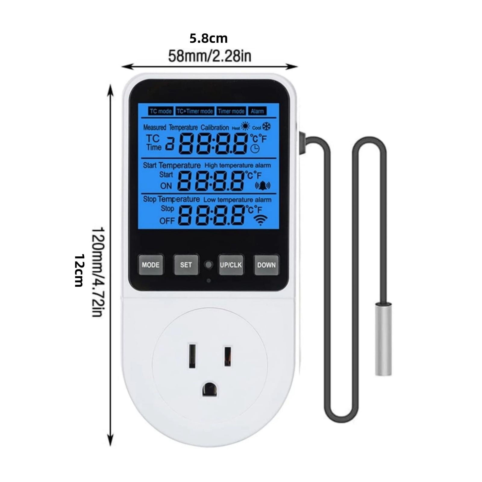 GUYUTING 4 Mode Temperature Control Socket with Timer Alarm Function Persistent Memory 1.7m NTC Sensor Incubator Greenhouse