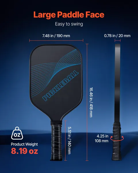 T700 Carbon Fiber Pickleball Paddle with Honeycomb Core Enhanced Power Control Spin Professional Racket for Adults Blue
