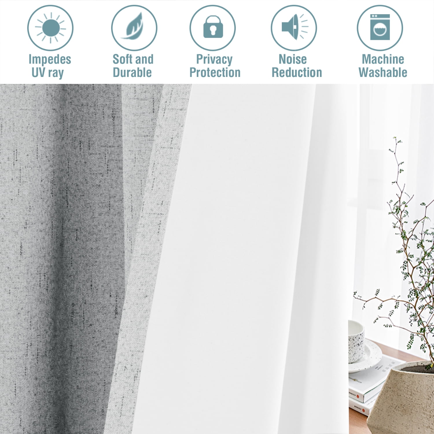 H.VERSAILTEX Physical 100% Blackout Curtains for Bedroom, Burlap Fabric Curtains Full Blackout Living Room Curtains (2 Panels, 52" x 63", Glacier Gray)