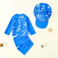 thumbnail image 4 of Boys 3 Piece Swimsuit Half Zip Long Sleeve Tops Elastic Waist Shorts Stretchy Quick Dry Bathing Suit With Hat (3 Years, Blue), 4 of 9