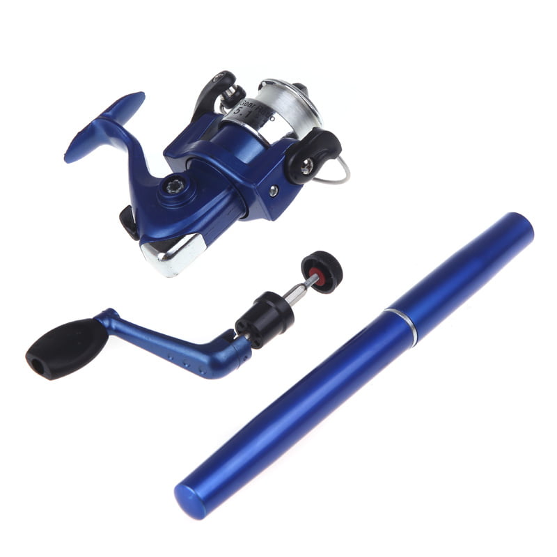 Mini Portable Pocket Fish Pen Aluminum Alloy Fishing Rod Pole Reel Combos Blue 