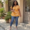 thumbnail image 2 of Agnes Orinda Women's Plus Size Summer Floral Short Sleeve Tie Waist Wrap Blouse 1X Yellow, 2 of 6