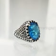 thumbnail image 4 of Blue Topaz Mens Ring, Natural Swiss Blue Topaz, November Birthstone Topaz, Silver Jewelry, 925 Silver Ring, Birthday Gift, Heavy Mens Ring, Arabic Oxidized Mans Ring, Christmas, Mens Signet Ring, 4 of 8