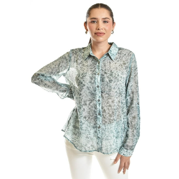 Blusa transparente diseño tie dye Roman Fashion/Juvenil, 20295 (Verde) verde M
