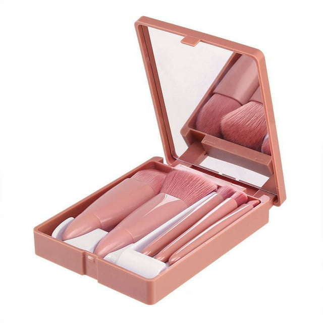 Juego de brochas de maquillaje de tamaño de viaje, mini brochas de maquillaje, kit de brochas cosméticas de función completa pequeña, 5 piezas (mini rosa)