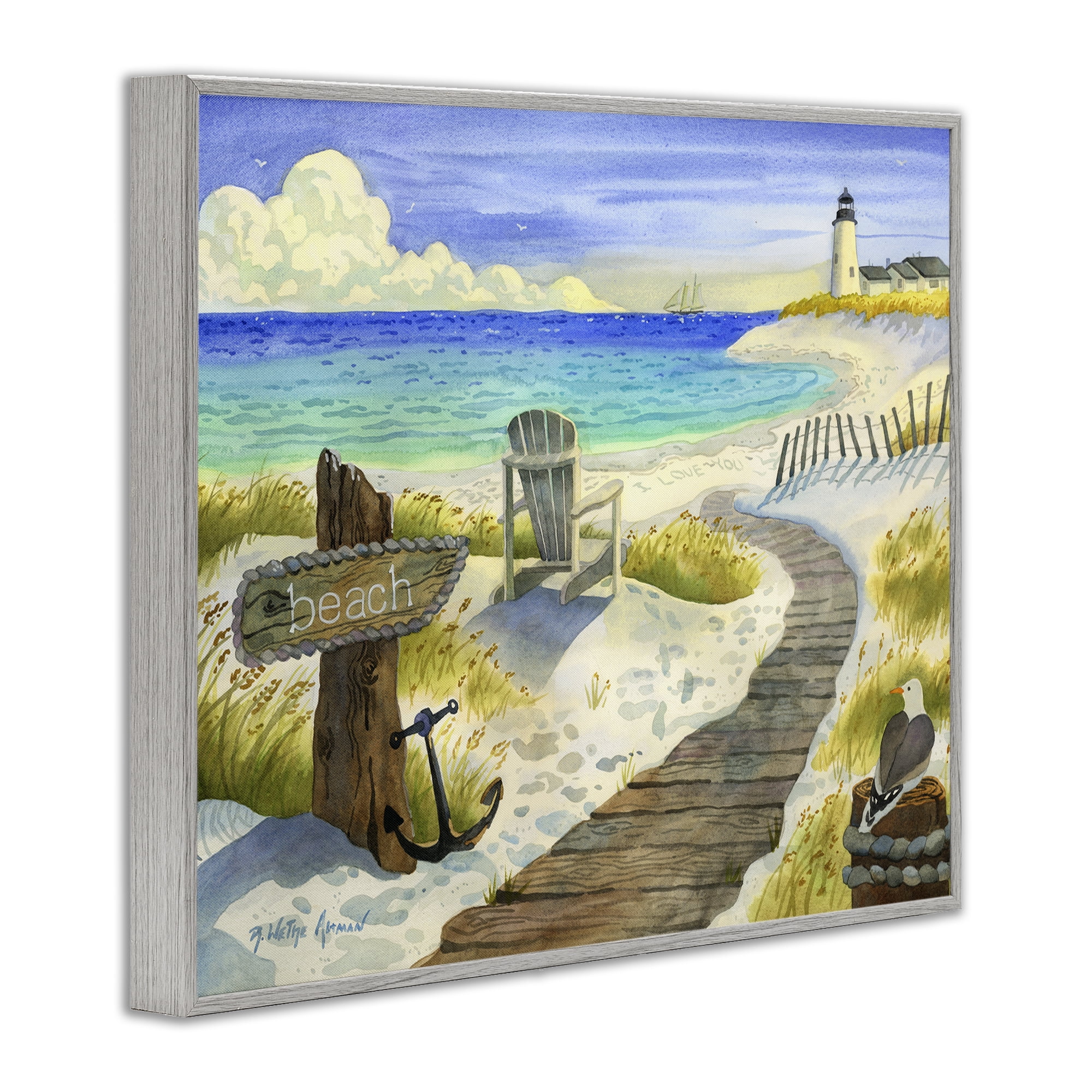 Stupell Industries Boardwalk To The Lighthouse Gray Framed Giclee Art, design by Robin Altman