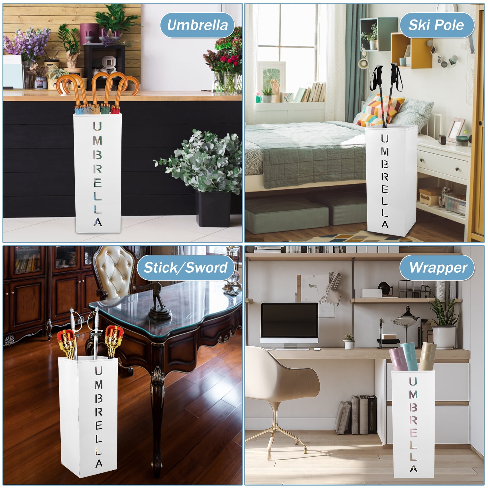 Qenwkxz White Metal and Antirust Coating Umbrella Stand