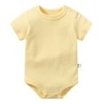 thumbnail image 1 of WUANDIXFA Barboteuse à Manches Courtes pour Nouveau-Née Fille, Mignonne Combinaison d'Été à Col Rond, Tenue pour Nouveau-Née Fille, Vêtements pour Nouveau-Née Fille Jaune, 6-9 Mois, 1 of 3