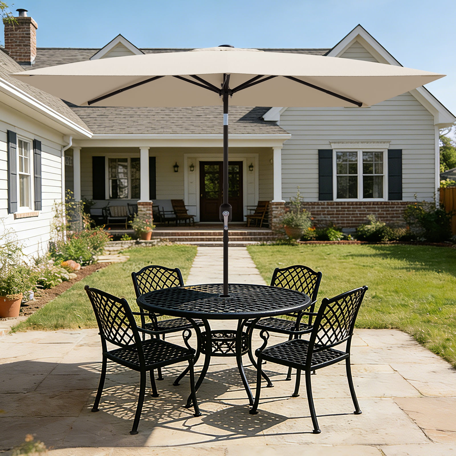 10' x 6.5' Patio Umbrella, Outdoor Table Umbrella, Metal Pole Square Outdoor Umbrella with Crank and Push Button Tilt,  Market Umbrella Sun Umbrella for Garden, Deck, Lawn, Pool-No Lamp&No Base