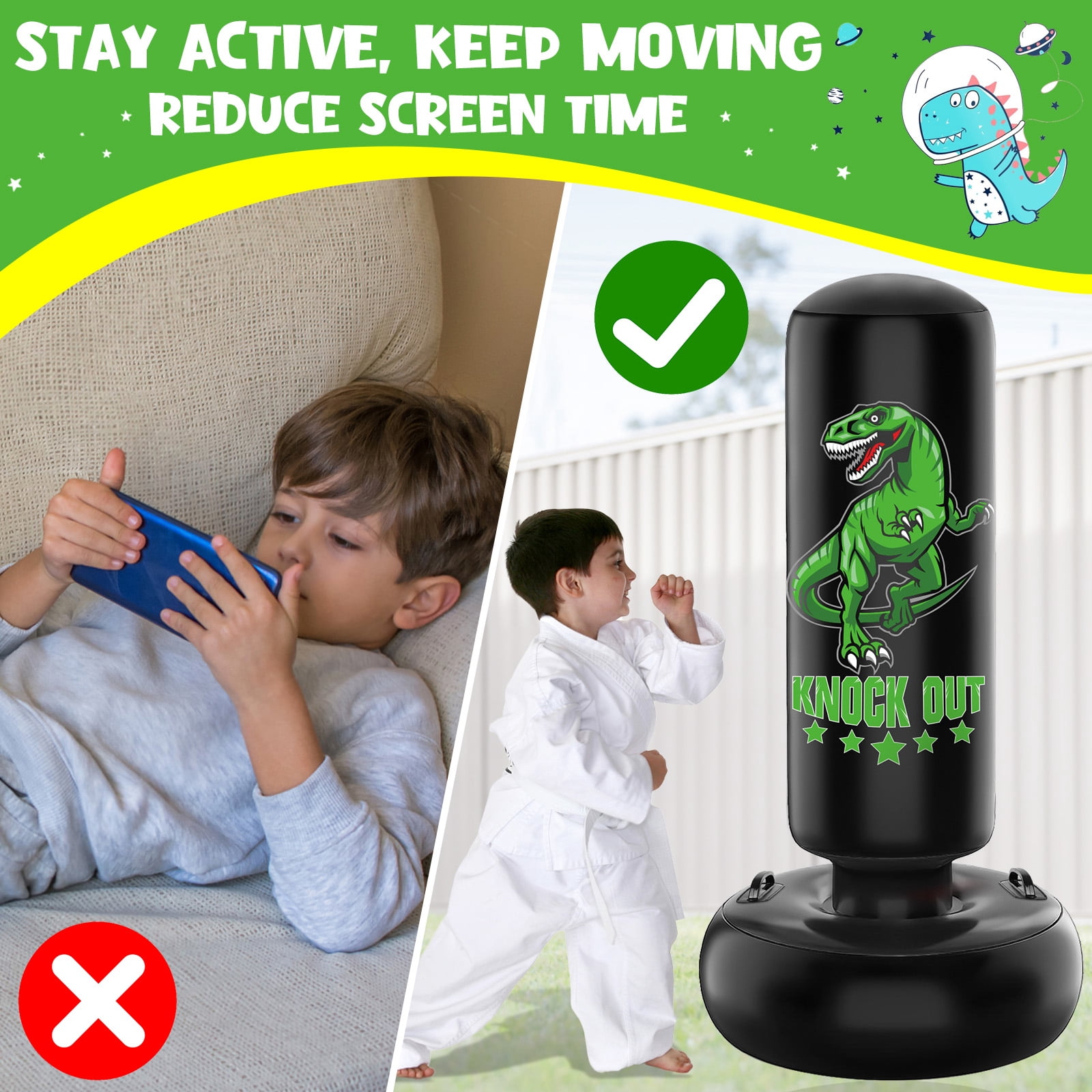 JUOIFIP Kids Inflatable Punching Bag, 66", 2.5 lb, Green