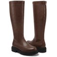 thumbnail image 4 of BLISSFUL STEP Knee High Boots Platform Chunky Low Heel Round Toe Back Zipper Comfortable Tall Boots Brown 6.5, 4 of 8