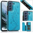 thumbnail image 3 of Phone Case for Samsung Galaxy S21 FE Gaxaly S 21 FE 5G with Tempered Glass Screen Protector Card Holder Wallet Cover Stand Flip Leather Cell Glaxay S21FE5G UW S21FE 21S G5 Cases Women Men Blue, 3 of 13