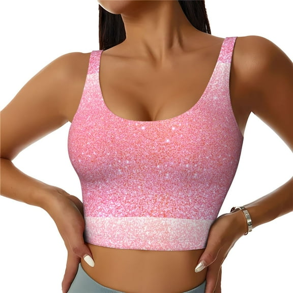 Naloa Sparkly Glitter Sports Bras for Women, High Support Bra with Removable Pads, Comfortable - Small