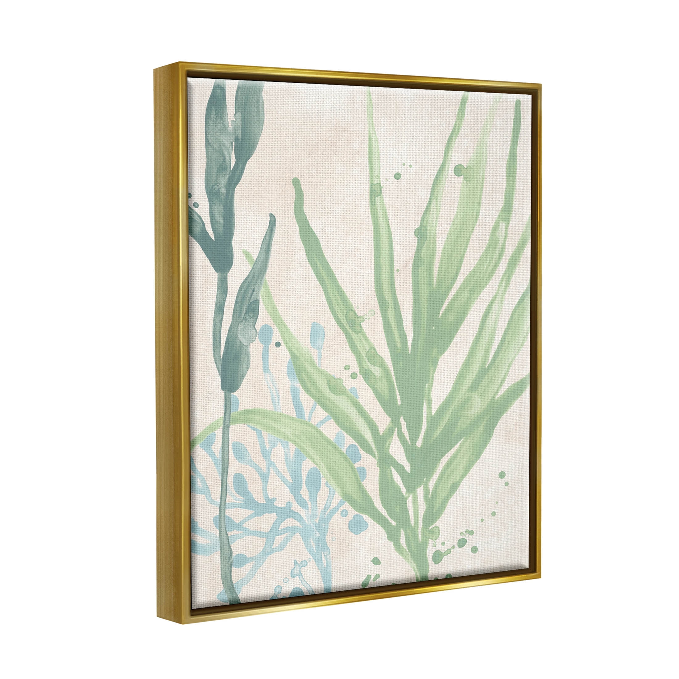 Stupell Industries Aquatic Seaweed Botanicals Graphic Art Metallic Gold Floating Framed Canvas Print Wall Art, Design by June Erica Vess
