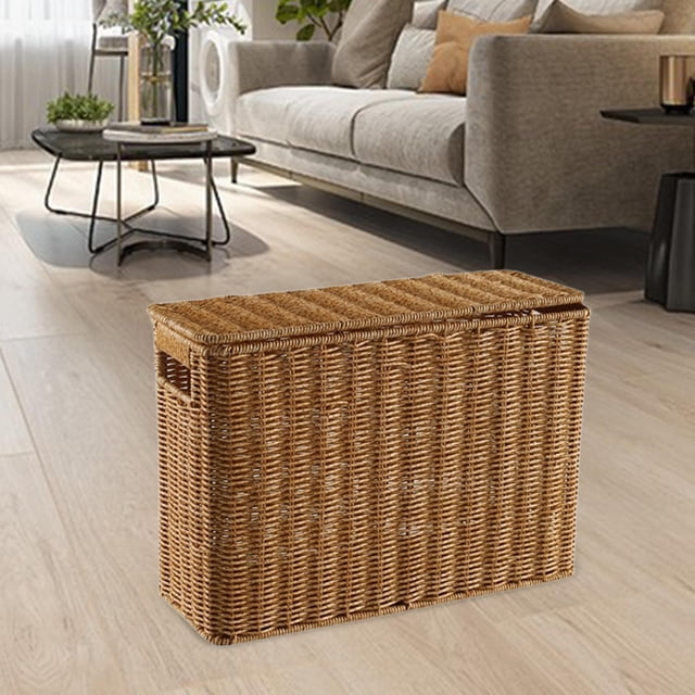 Caja de almacenamiento estrecha y alta, cesto para revistas, con tapa, soporte estrecho para archivos, cesto estrecho para armarios L