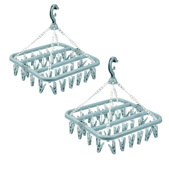 Foldable 32 Clip Clothes Hanger in Blue Includes Two for Space Saving