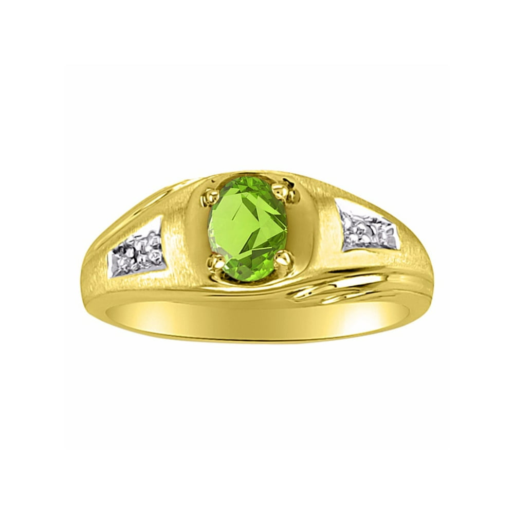 Rylos Mens Classic Oval Peridot & Diamond Ring Set in Sterling Silver