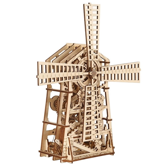 Windmill 3D Wooden Puzzle Kit for Adults & Teens, DIY Mechanical Wooden Model Building Set, Natural Wood Craft Construction Puzzle, Windmill Model Decor Gift for Hobbyists & Collectors