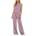 thumbnail image 2 of 2 Piece Sets for Women Sawvnm Women’s Fashion Solid-Color Round Neck Sleeveless Top Elastic Waist Pocket Pants Sets Purple S, 2 of 7