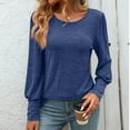 thumbnail image 2 of ATOYSOY Casual Cotton Linen Loose Shirts for Women Outwear Fall Trendy Long Sleeve Tees Round Neck Button Pullovers Solid Color Tops Dressy Tunic Blue S, 2 of 6