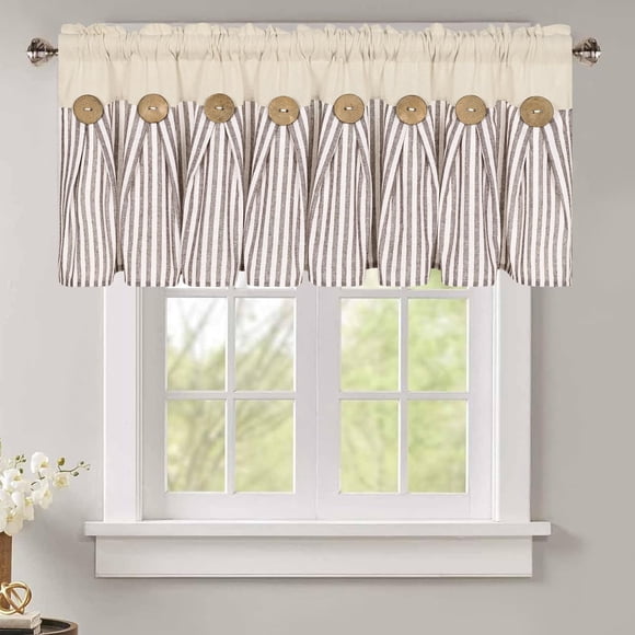 Cortinas con cenefa BLEUM CADE de algodón y lino para cocina de granja