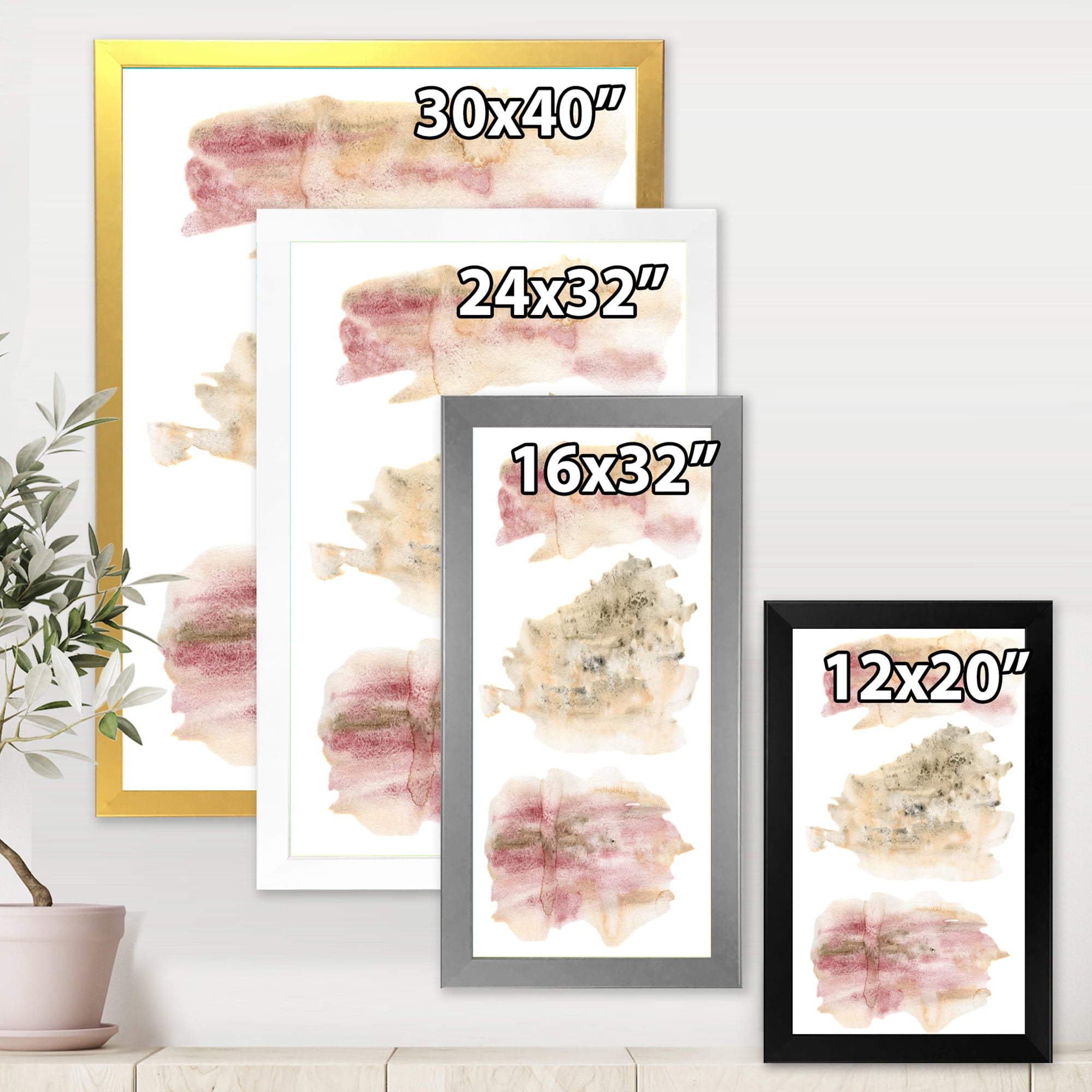 Designart 'Pink and Golden Abstract Clouds' Modern Framed Art Print