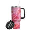 thumbnail image 2 of 30oz insulated car cup with handle and straw suitable for all ages Stainless steel vacuum insulated cup. Pale Pink Roses Pattern, 2 of 10