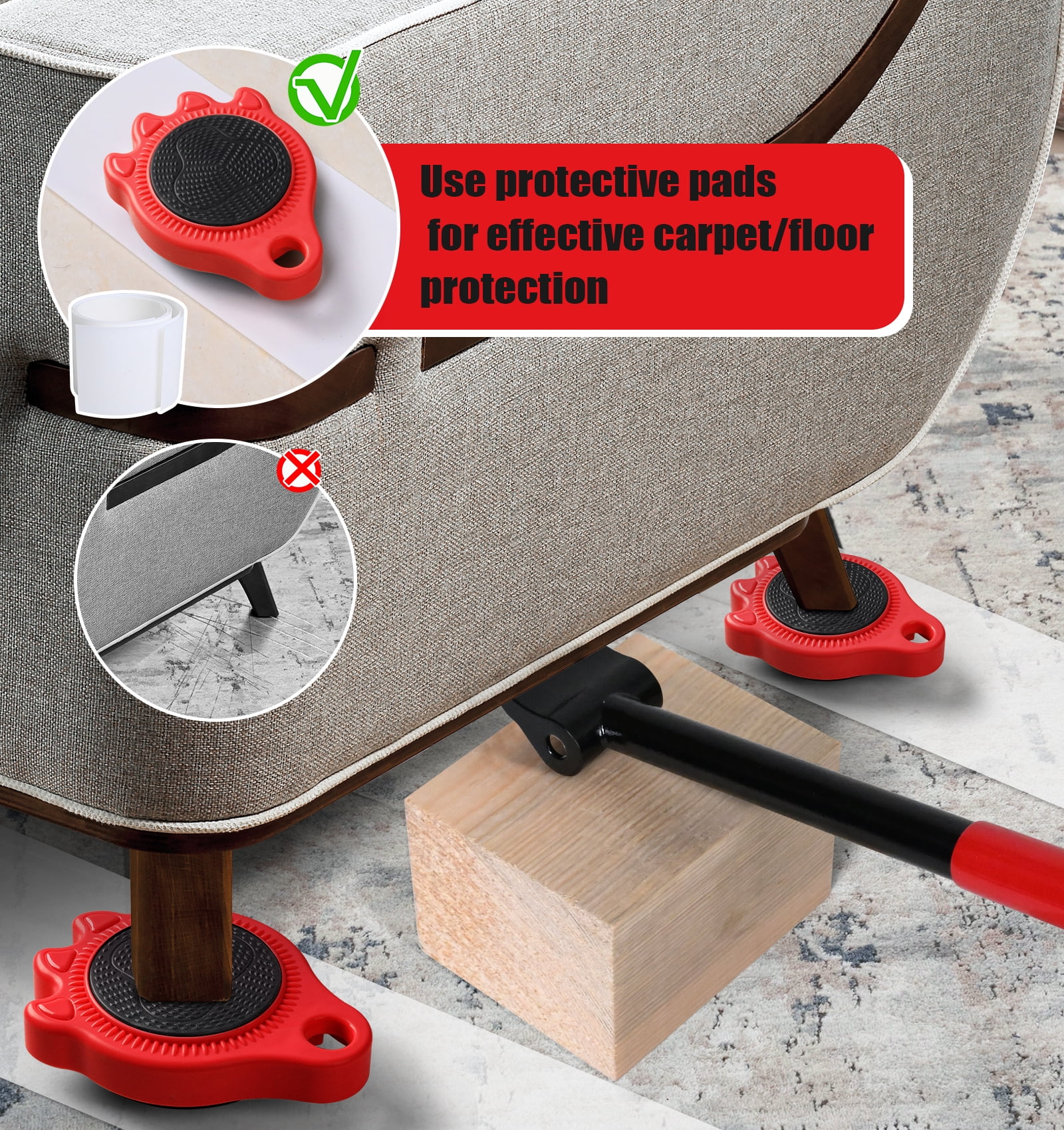 Furniture Lift Mover Tool Set - Furniture Movers Can Withstand Up to 800 Ibs, 360°Sliding Function, Furniture Lifter Have Self-Adjusting Bases， Heavy Item Furniture Moving Tool Without Falling